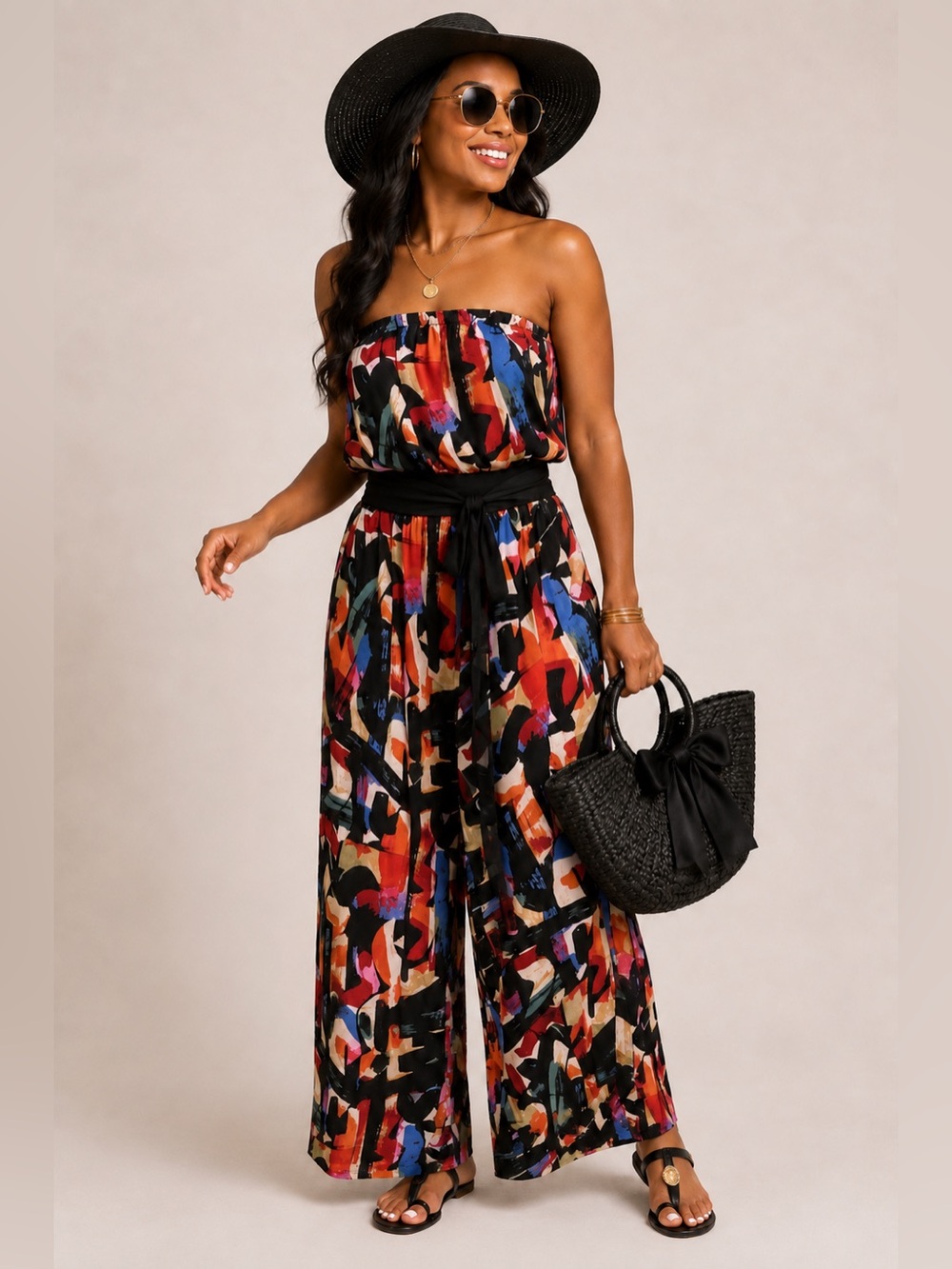 New York & Company Off-the-Shoulder Abstract Print Wide Leg Jumpsuit Romper XXL